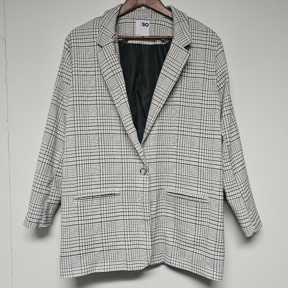 SO Oversized Plaid Blazer Pink Yellow White Black Green Blue Academia Office - Picture 1 of 10